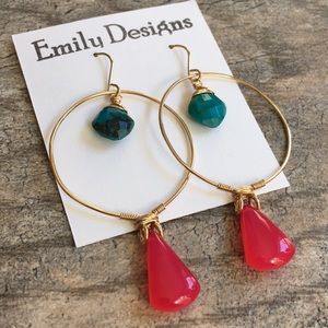 Simple hoop earrings chrysacolla chalcedony gold